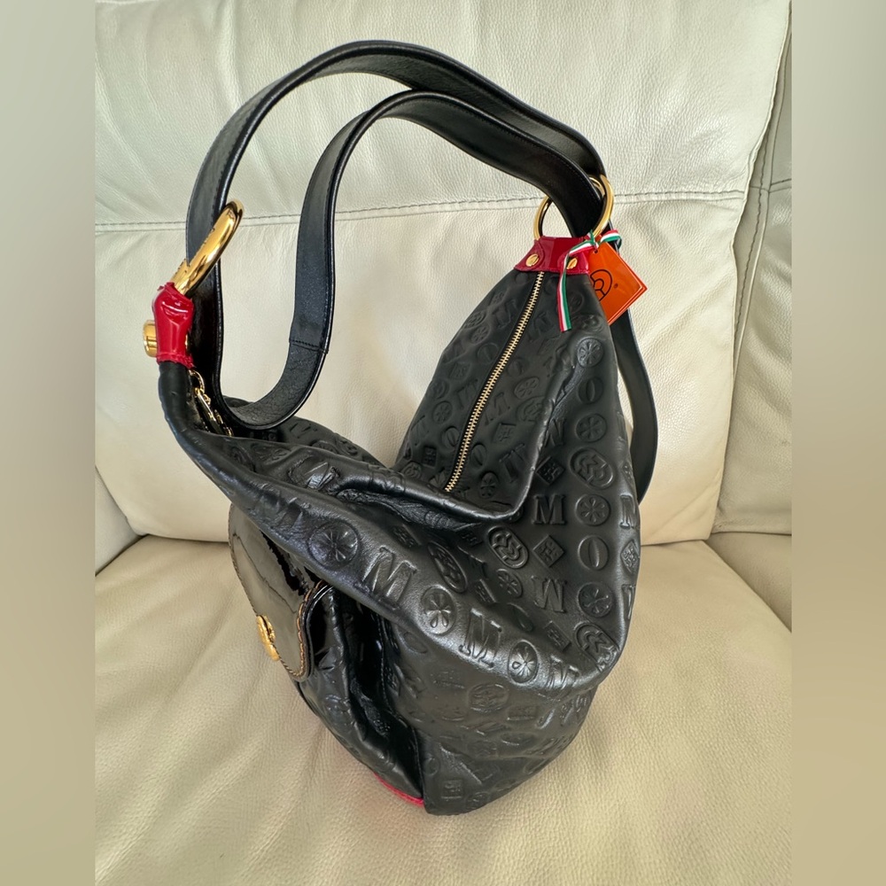 NWT Marino Orlandi, tote converts to sling patent leather Embossed Italy, XL